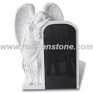 Angel Holding A Heart Monument, Angel Tombstone, G332 Black Granite Heart Monument