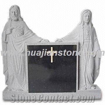 Angel Holding A Heart Monument, Angel Tombstone, G332 Black Granite Heart Monument