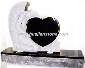 Angel Holding a Heart Monument, Angel Tombstone, Shanxi Black Granite Heart Monument