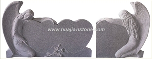 Angel Holding a Heart Monument,Grey Granite Heart Monument