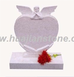 Angel Holding Heart Monument, White Granite Heart Monument