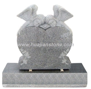 Angel Weeping On The Heart Style Tombstone, G343 Grey Granite Tombstone