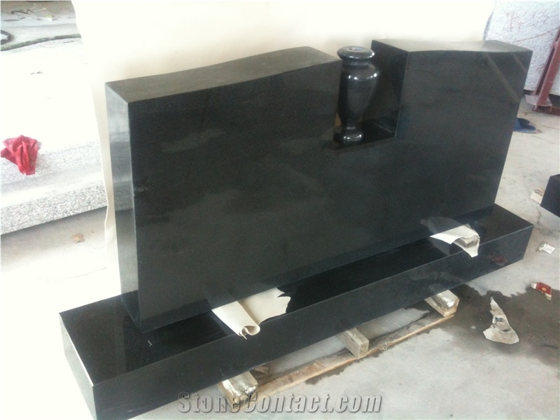 Cheap Shandong Black Granite Monument With Vase, Sh ,ong Black Granite Monument