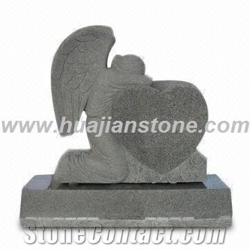 Grey Color Granite Angel Holding A Heart, G343 Grey Granite Monument, Tombstone