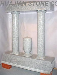 Monument With Columns, Grey Granite Monument