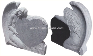 Single Angel Heart Monument, G343 Grey Granite Heart Monument