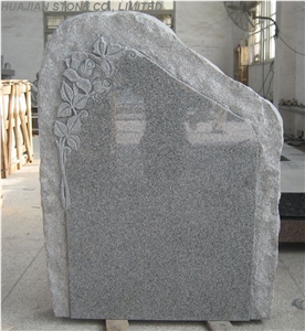 Upright Monument with Carving Flowers, Grey Granite Upright Monuments