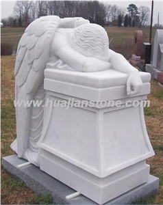 Weeping Angel Tombstone, M311 White Marble Tombstone