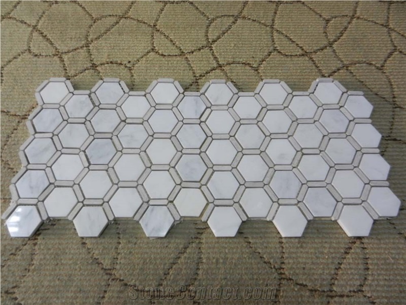 Honeycomb Marble Mosaic, WOODEN Grey Marble Mosaic