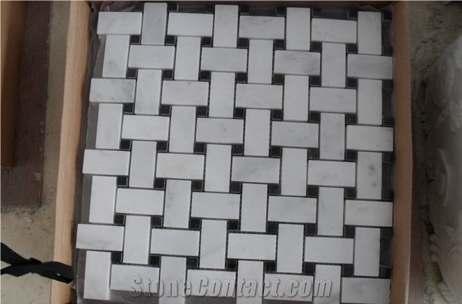 Carrara White Marble Mosaic Tile ,Basketweave Mosaic Wall Tile