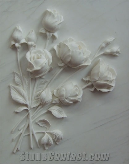 Carved Wall Reliefs Marble Flower Embossment