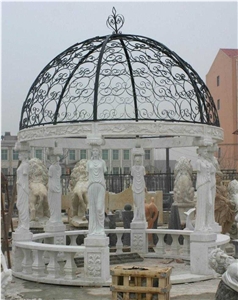 Hand Carved Stone Garden Gazebo, White Marble Garden Gazebo