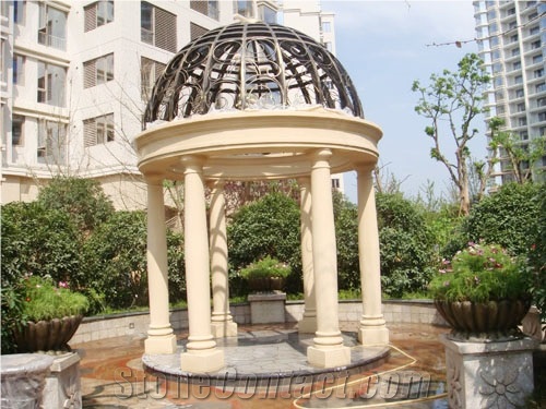 Hot Sale Marble Stone Gazebo for Garden, Beige Marble Gazebo