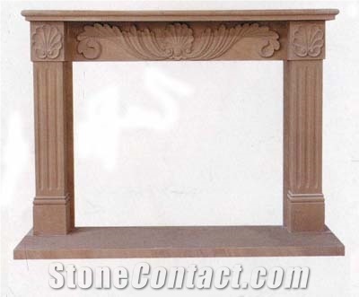 Natural Indoor Carving Stone Fireplace, Brown Marble Fireplace