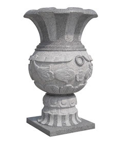 Outdoor Granite Stone Flowerpot, Grey Granite Pot