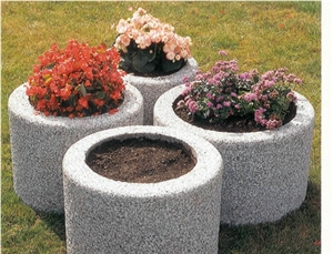 Outdoor Stone Flowerpot, Grey Granite Pot