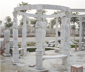 Western White Marble Gazebo with Stone Statues