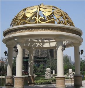 White Marble Stone Gazebo with Rould Metal Roof