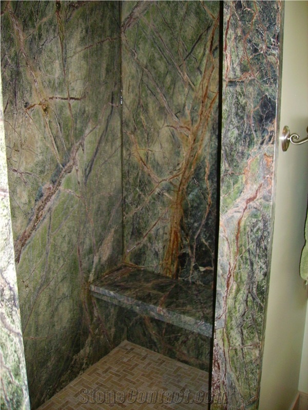 Rain Forest Green Marble Shower