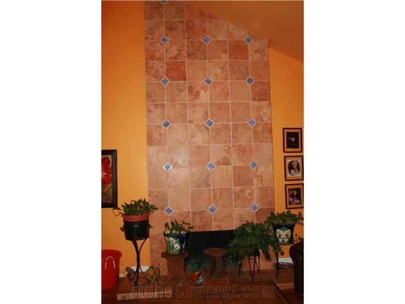 Peach Red Travertine Fireplace From United States Stonecontact