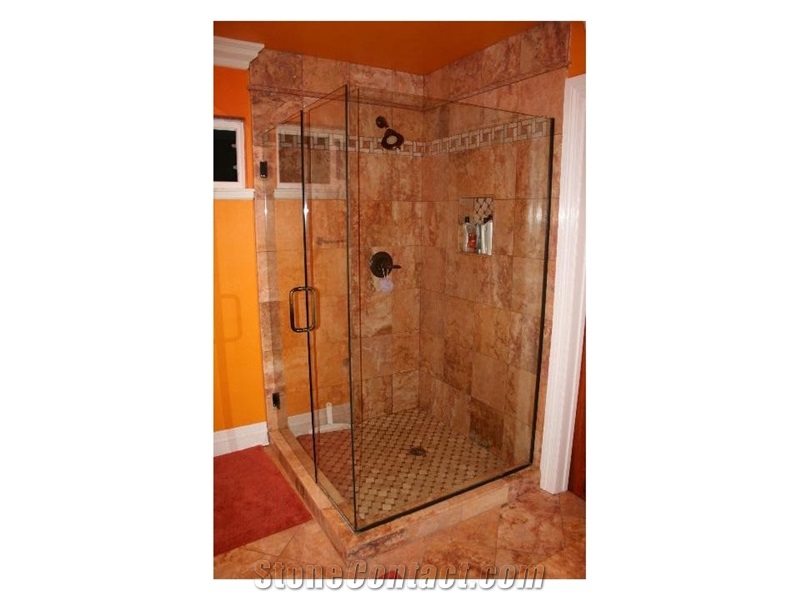 Travertine Shower Design, Noce Brown Travertine Bath Design