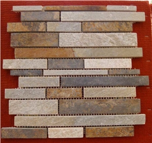Golden Quartzite Linear Strips Mosaic, Yellow Quartzite Linear Strips Mosaic