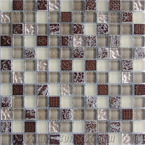 Glass Mix Stone Mosaic Tiles for Interior Decorati