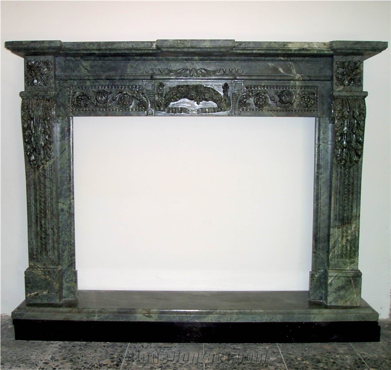 Verde Guatemala Marble Fireplace Mantel