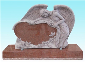 YAKING Angel Heart Tombstone, India Red Granite Heart Tombstone