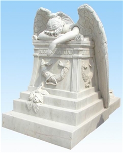 YAKING Marble Statue Tombstone, White Marble Tombstone