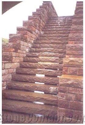 Porphyr Rosso Stairs and Solid Block, Sarner Porphyr Rosso Red Granite Stairs