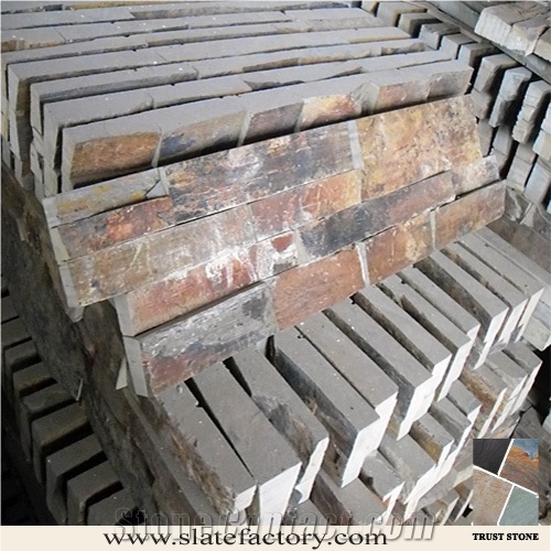 China Rusty Brown Slate Cultured Stone, Slate Ledgerstone Wall Cladding, Stacked Stone Veneer Clearance, Manufactured Stone Veneer