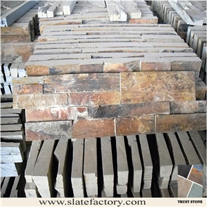 China Rusty Brown Slate Cultured Stone, Slate Ledgerstone Wall Cladding, Stacked Stone Veneer Clearance, Manufactured Stone Veneer