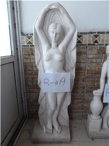 White Nude Stone Angel Statue, White Marble Statue