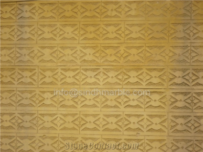 Hand Carved Made Yellow Walling, Imperial Gold Yellow Sandstone Walling