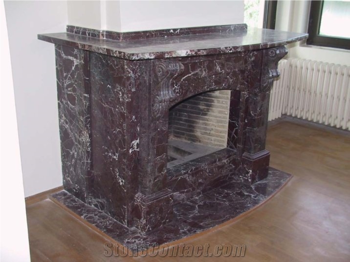 Rosso Levanto Marble Fireplace, Rosa Levanto Red Marble Fireplace