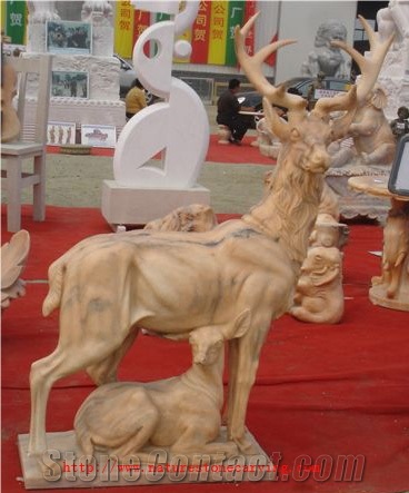 Artifacts Handcrafts Deer Sculpture,Pink Marble Sculpture