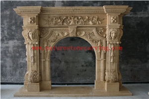 HY Yellow Limestone Fireplace Mantel