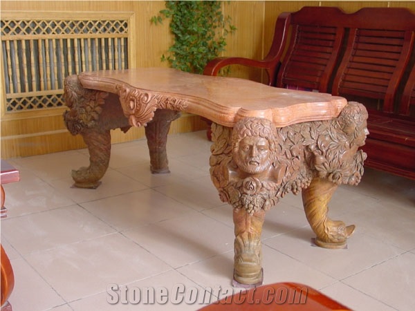 Handcarved Coffee Table,Brown Marble Coffee Table