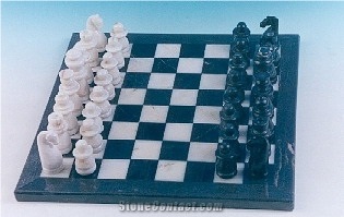 Hand Carved Marble Chess Set, Nero Marquina ,Guangxi White Marble Artifacts, Handcrafts
