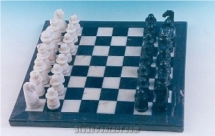 blue and white marble chess set