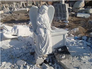 Angel Tombstone Monument, White Marble Tombstone