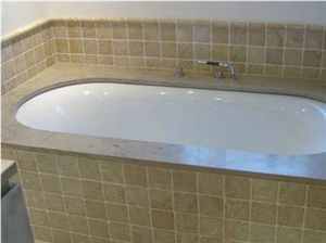 Travertine Bath Tub Deck, Surround and Wall, Travertino Romano Classico Beige Travertine Bath Tub