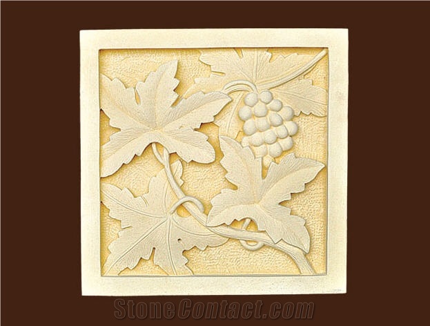 Bali Stone Engraved Tiles, Beige Limestone Relief, Etching