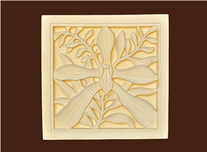 Bali Stone Engraved Tiles, Beige Limestone Relief, Etching