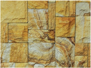 Kuning Rock Split Wall Tiles, Yellow Sandstone Wall