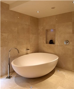 Bathroom with Limestone Natural Tiles, Beige Limestone Bath Design
