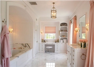 Bathroom with White Marble, Bianco Carrara White Marble Bath Design