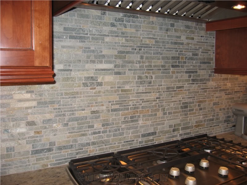 Sandstone Backsplash Mosaic in Kitchen, Grey Sandstone Backsplash Mosaic Tiles