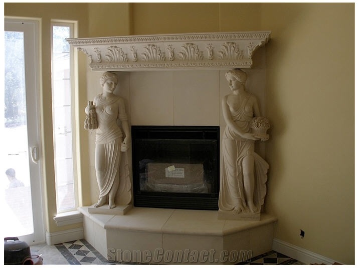 Beige Limestone Fireplaces